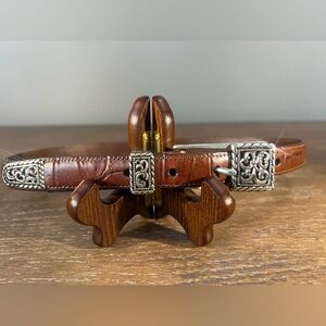 Brighton Brown Leather Belt with Silver Accents